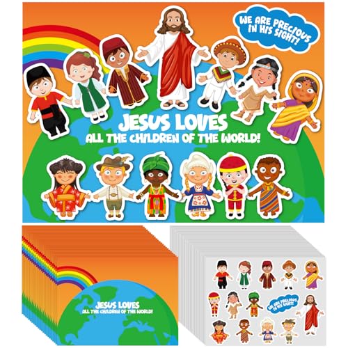 Marspark 24 Pcs Jesus Love The Children Scene Stickers Set