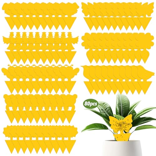 PQETBV 80 Piezas Trampas Adhesivas para Moscas para Mosquitos, Trampa Moscas de Interior, Trampa para Moscas de la Fruta Amarilla, para Plantas en Macetas de Jardín