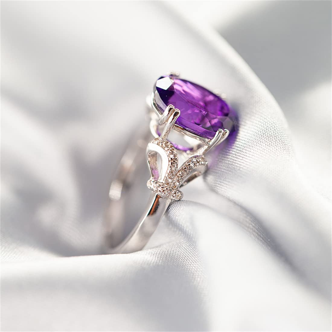 Anillo plata ley forma huevo y piedra preciosa morada, elegante anillo plata ley S925 mujer piedra preciosa