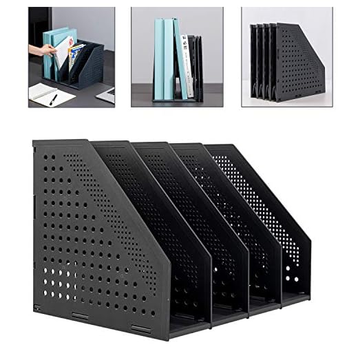 Leven/Deli Collapsible Magazine File Holder/Desk Organizer for Office Organization and Storage with 4 Vertical Compartments