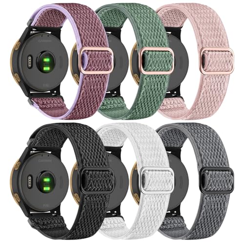 Strisinho 6 Pack Stretchy Bands Compatible with Garmin Vivoactive 5/Venu/Venu Sq/Venu 2 Plus,20mm Elastic Watch Strap Loop Wristband for Garmin Vivoactive 3/Forerunner 165/55/645/245 Music Women Men -  Venu-Wave-sp+pg+rp+b+w+dp