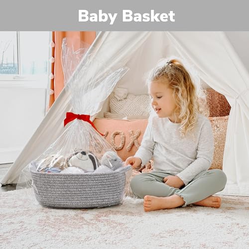 CHICVITA Storage Basket for Gifting, Small Woven Basket for Towels, Cute Baskets for Baby, Nursery, Decorative Rope Baskets for Living Room, Grey, 13 x 9.8 x 5 inches - Image 5