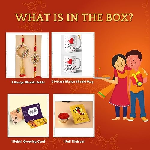 Image of CraftVatika Rakhi Mug Gift Combo for Brother Bhaiya Bhabhi - Premium Couple Pair Rakhi with Printed Mug Gift, Rakhi Set of 2