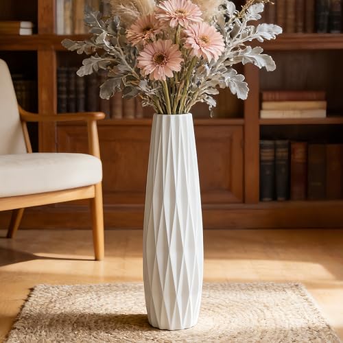 Image of DJYY White Tall Floor Vase, 24" Ceramic Large Vase for Living Room, Office, Bedroom, Modern Home Decor,Decorative Flower for Pampas Grass,Wedding Centerpiece