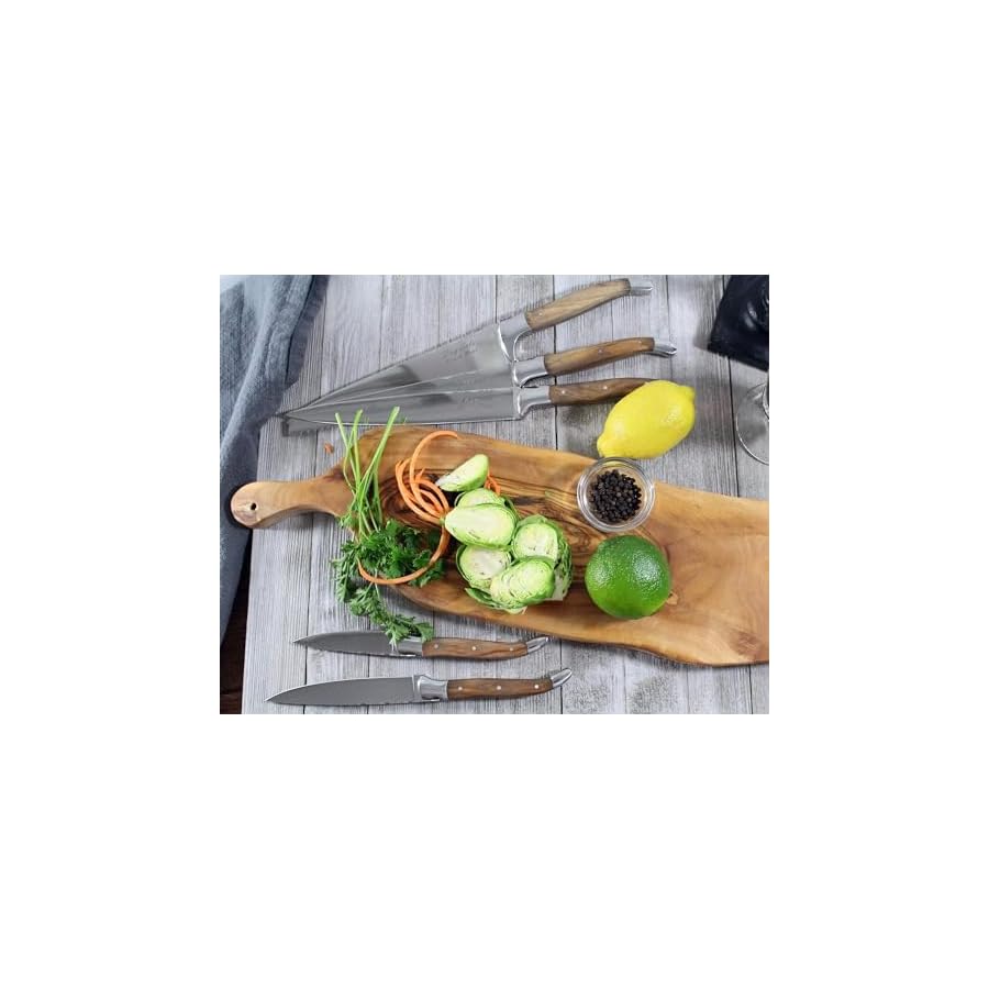 French-Home-Laguiole-Connoisseur-5-Piece-Knife-Set--Luxurious-Stainless-Steel-Knife-Set-with-Magnetic-Holder-and-Olivewood-Handles--Ideal-Additions-to-your-Kitchen-Essentials French Home Laguiole Connoisseur 5 Piece Knife Set – Luxurious Stainless Steel Knife Set with Magnetic Holder and Olivewood Handles – Ideal Additions to your Kitchen Essentials