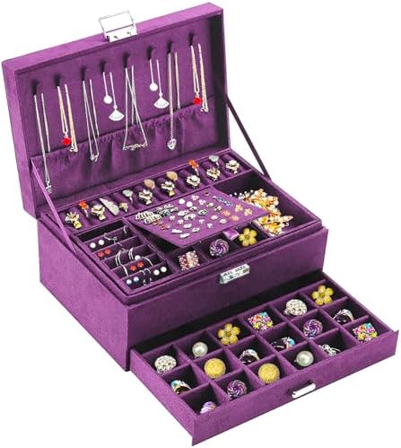 Jewelry Boxes for Women Purple Velvet Jewelry Organizer with Lock,Teen Jewelry Organizers and Storage Earring and Necklace Holder Organizer Box Womens Jewelry Box for Necklaces Earrings Rings Bracelet