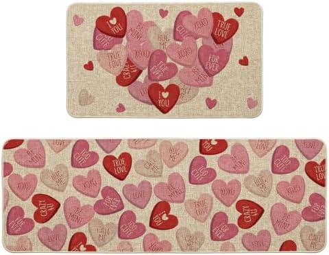 Amazon.com: Artoid Mode Pink XOXO Love Heart Valentines Kitchen Mats ...