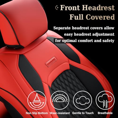 Image of Coverado F250 Car Seat Covers Full Set, Leather Waterproof Automotive Seat Covers for Cars, SUVs, Pickup Trucks, Fits 2015-2026 F150 SuperCrew, 2017-2026 F250 F350 F450 Crew Cab, Red