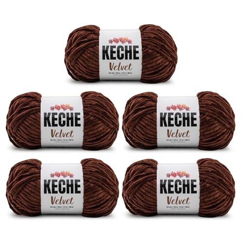 Image of Keche Velvet Yarn for Crocheting, Soft Chenille Bulky Baby Blanket Amigurumi Yarn 100 gr (132 yds) (Brown, 5 SKEINS)