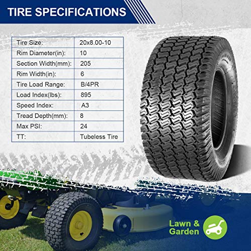 Maxauto 2 Pcs 20X8-10 Turf Saver Tire, 20X8.00X10 Lawn & Garden Tire - Lrb/4Ply Tubeless #TOP2