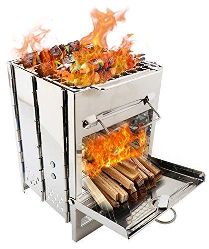 DZRZVD Camping Stove Stainless Steel Backpacking Stove Portable Wood Burning Stove Alcohol Stove for Picnic BBQ Camp Hiking Firebox Rocket Stove