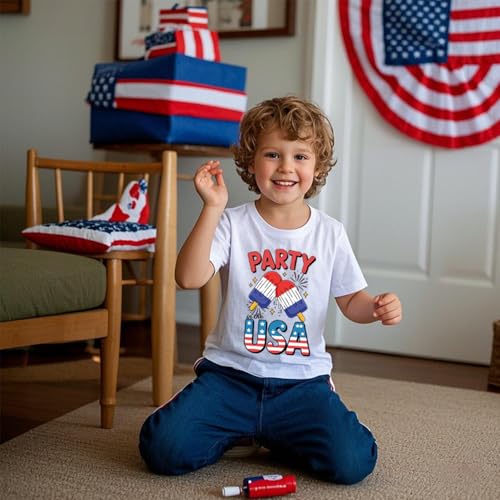 Image of Boys 4th of July Shirts-Toddler Girls Patriotic American Flag Tees Kids Memorial Day USA T-Shirts 2-7T