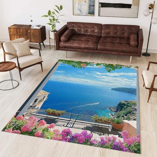 Tapis lavable floral résistant aux taches avec envers antidérapant pour bureau