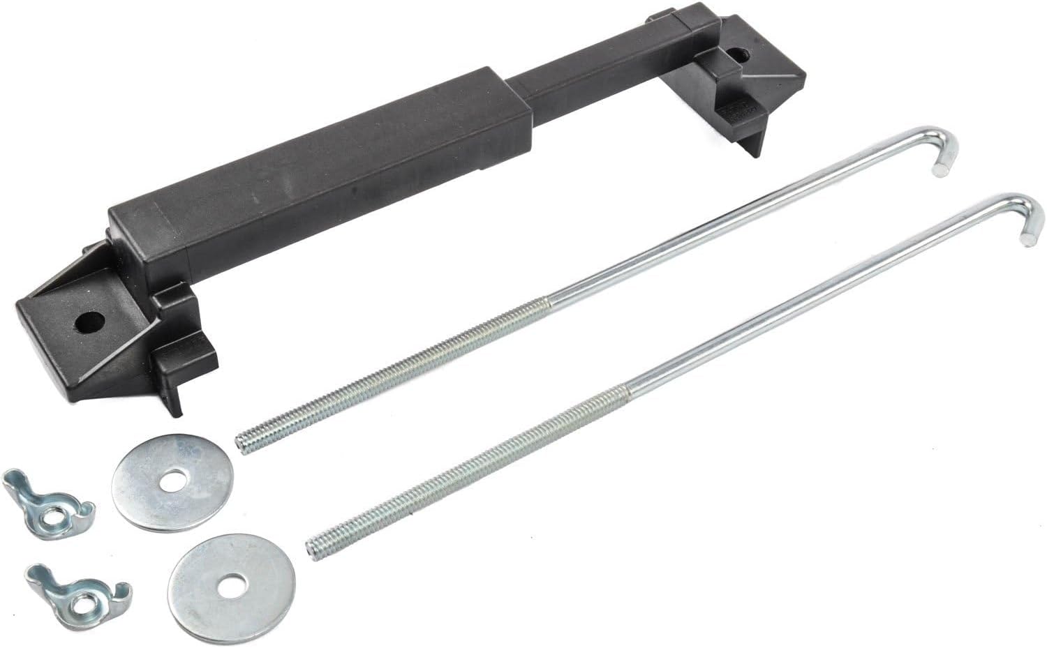JEGS Universal Battery Hold Down | Includes 1 Adjustable Top Brace, Two Steel J-Bolts, And Hardware | Top Brace Made From High Density Polypropylene