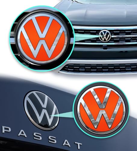 Image of IPG Decal Made for VW 2021 Passat Polo Tiguan Golf Rear /Front Emblem Logo Decals Stickers Set (4 Units) (Reflective Orange)