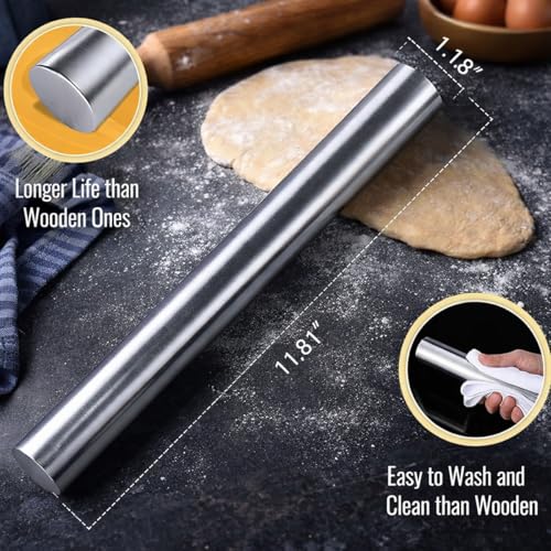 Image of Stainless Steel Chopping Board with Lip | Heavy Duty Cutting Board for Vegetables, Meat, Fish & Fruits | Non-Slip, Rust-Proof, Hygienic | Durable, Easy to Clean | Includes Rolling Pin