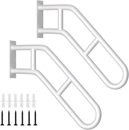 Paquete de 2 pasamanos para escalones al aire libre, barandillas de escalera blancas dobladas de 27 pulgadas para interiores o exteriores,