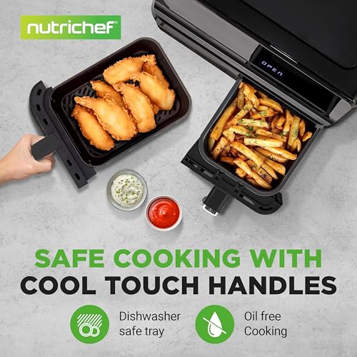 NutriChef Double Basket Air Fryer 8.8 QT | Family Size Oil Free Digital Cooker with Transparent Window | 9-1 Preset Cooking Options | 360° Hot Air Circulation Technology | 4.4 QTs per Basket | Black by NutriChef - Used condition - Image 6