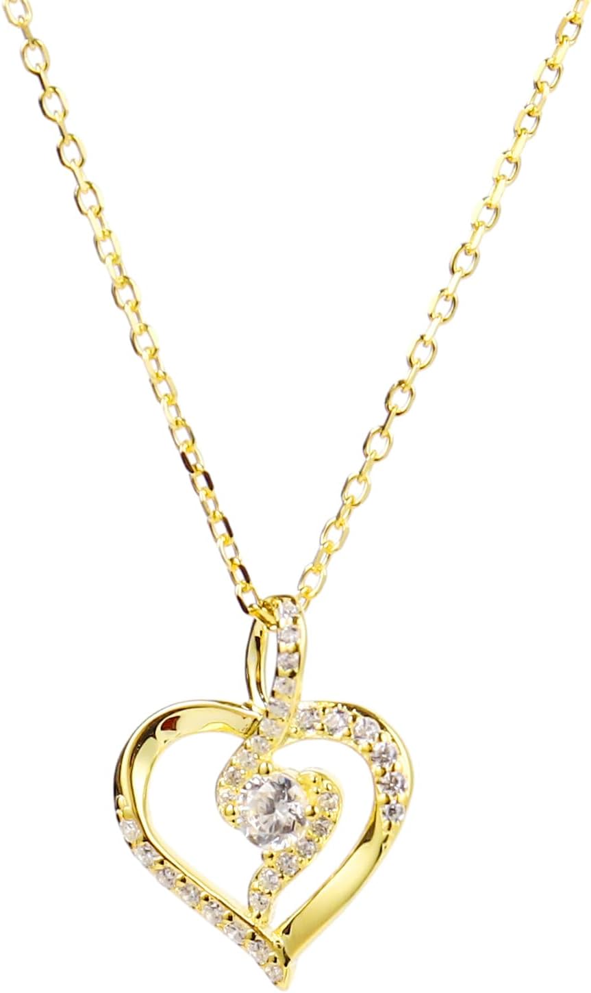 925 Silver Heart Necklace with Zircon Heart Pendant Necklace for Women Wife Girlfriend Mom - Image 3