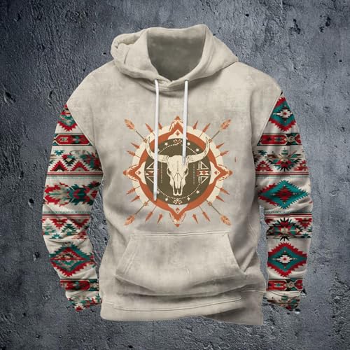 Hoodies for Men Tribal Aztec Western Country Cowboy Sweatshirt Ethnic Retro Casual Oversized Pullover with Pocket4