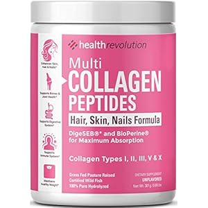 Multi Collagen Peptides Powder Supplement Types I, II, III, V, X – 5 Hydrolyzed Collagen Peptides– For Skin Hair Nails Joints –Triple Refined for Easy Mixing, Non-GMO Dairy Gluten-Free, Unflavored