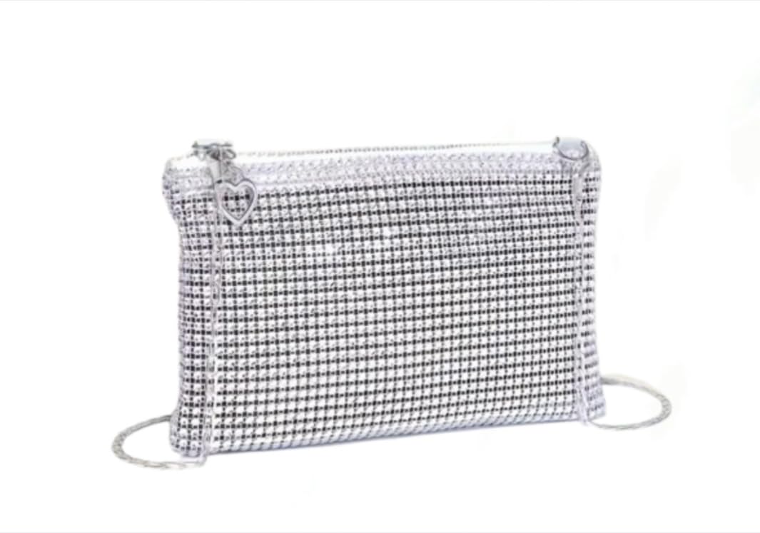 Woman's Rhinestone Purse Silver Clutch Formal Sparkly Handbags for Night Out or Wedding
