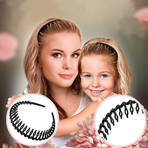 Image of ULTIMUTE 8 PCS Fashion Effortless Plastic Headbands with Teeth Comb Black Skinny Headbands No Slip Hair Accessories Bands for Women Men Teen Girls, Bright Black