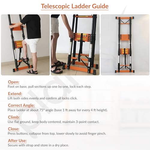 Image of Plantex (3.3+3.3m) (21.65 ft.) Telescopic Ladder /Carbon Steel A Type (Dual) Portable & Compact Ladder /Foldable Multipurpose Collapsible Ladder for Home & Outdoor Use - (Orange)