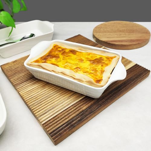 8" x 5" Baking Dish, Lasagna Pan, Rectangular Baking Pan 18 oz, Ceramic Baking Dish with Handles(9.8 IN) For Casserole, Lasagna, Gratin, Broiling, Roasting, and Baking, White