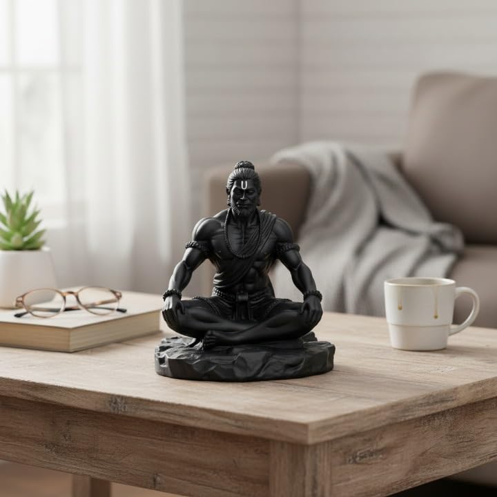 Image of Yadava Lord Hanuman Ji Idol for Car Dashboard & Home Decor | Black Bajrangbali Murti | Spiritual Gift for Protection, Strength & Positive Energy (10 cm)