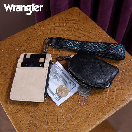 Image of Wrangler Western Keychain Wristlet Wallets for Women Retro Dual Pouch Wristlet Credit Card Holder Wallet with Zipper Pocket WG2214-W0051BK