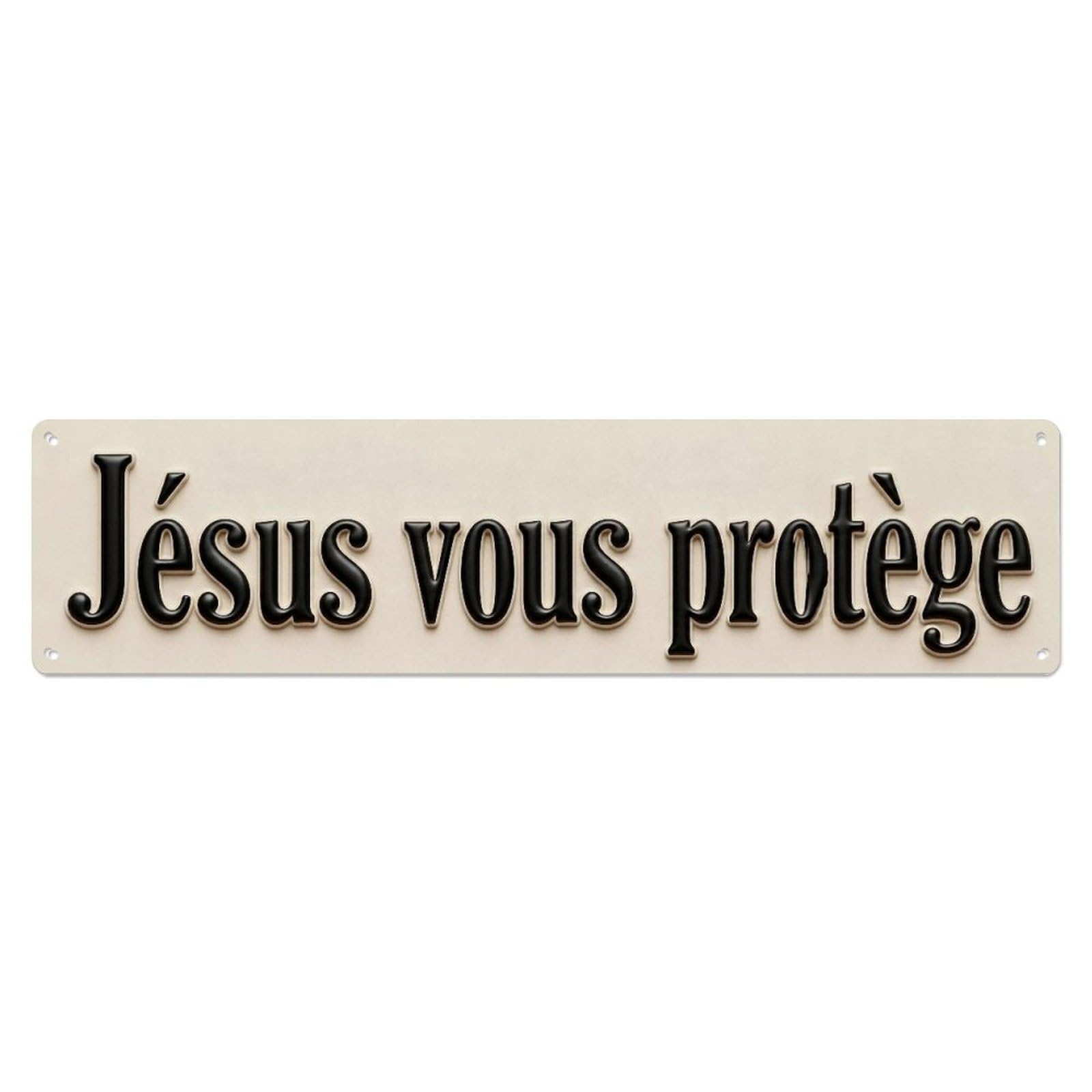 Jesus Vous Protege Christian Blessed Metal Tin Skinny Sign Plaque Wall Decor for Cafe, Club Bar, Office, Home Garden Metal Poster 4x16Inch