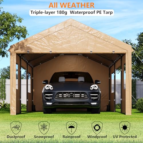 Sanway 67-VQFT-H9W6 12'X20' Heavy Duty Carport With Removable Sidewalls & Doors, Portable Garage thumb #2