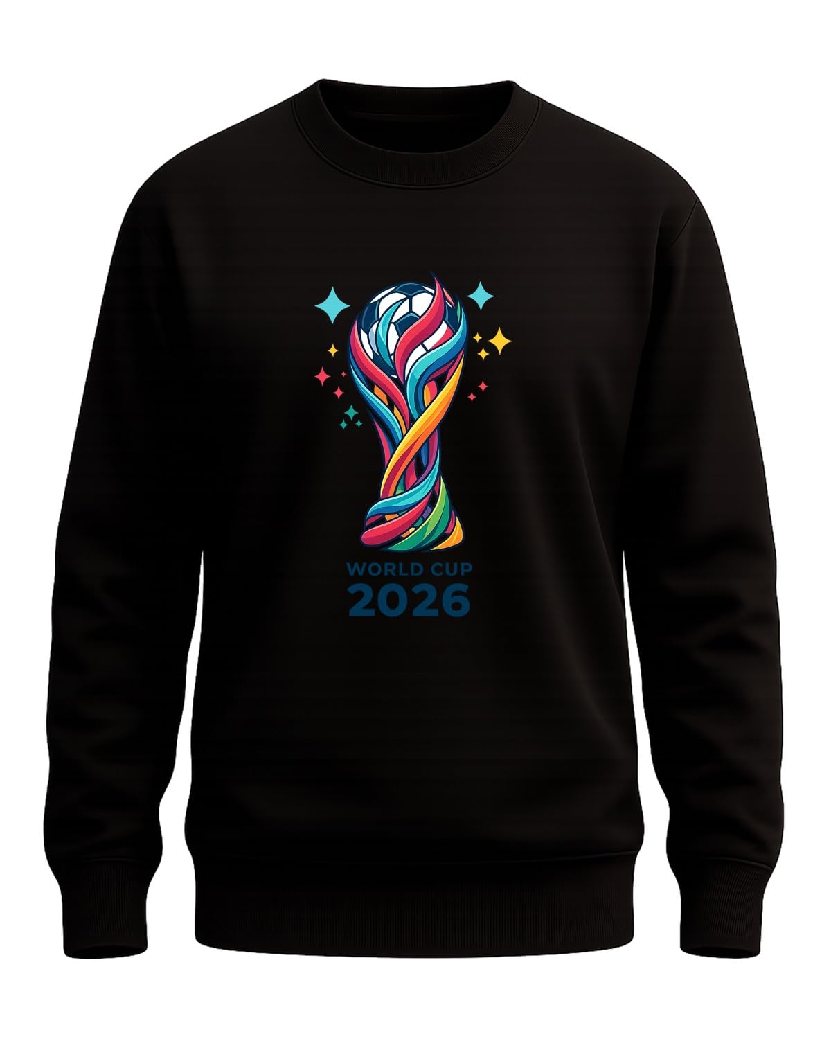 WriteFusion World Cup 2026 World Cup Football Trophy Design World Cup Fan Shirt Colourful Modern Jumper, black, L