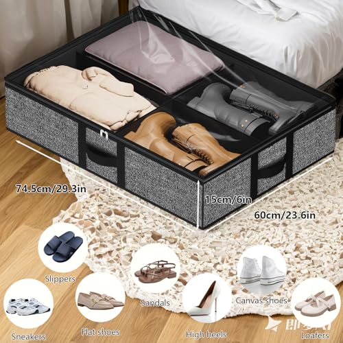 Image of homyfort Under the Bed Shoe Organizer Fits 12 Pairs and 4 Pairs Boots,Sturdy & Breathable Materials,Underbed Storage Solution for Kids Men & Women Shoes,Great Space Saver for Your Closet Set of 2