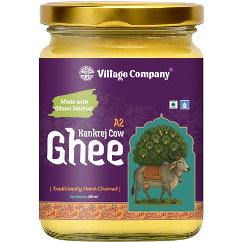 Image of Village Company A2 Cow Ghee Bilona Method | Kankrej Cow A2 Ghee | Bilona Ghee | Desi Cow Ghee | Two Way Curd Churned | Grainy Danedar Aromatic | Lab Tested | Glass Jar A2 Pure Ghee (250 ml)