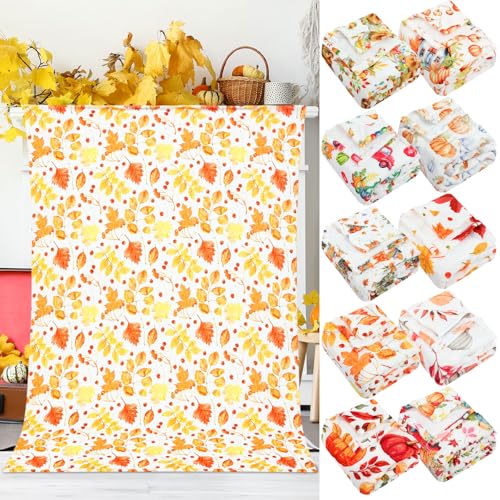 Fanfanwin 10 Pcs Fall Throw Blankets Autumn Flannel Blankets Bulk