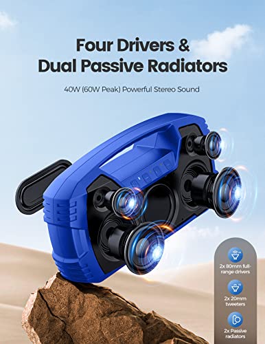 undefined Houl Zallee IPX7 Waterproof Bluetooth Speaker, 40W (60W Peak) Portable Wireless Speakers, 32H Playtime, Stereo Loud Sound, Deep Bass, Bluetooth 5.0, Built-in Mic for Camping, Party, Gifts, Beach-Blue の商品画像 1