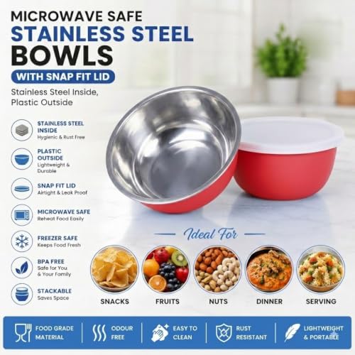 Image of Zaib Stainless Steel Microwave Safe Serving Bowl 500 ml, 14 cm