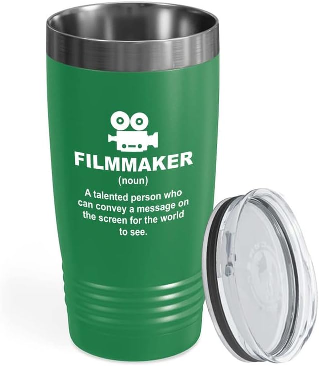 Filmmaker Green Tumbler 20oz - a message on the screen - Filmmaker Gifts Camera Lens Cut Prop Director Movie Film Scriptwriter
