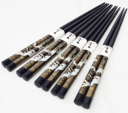 Happy Sales Bamboo Chopsticks Gift Set Wave Design (Wave Black Color)