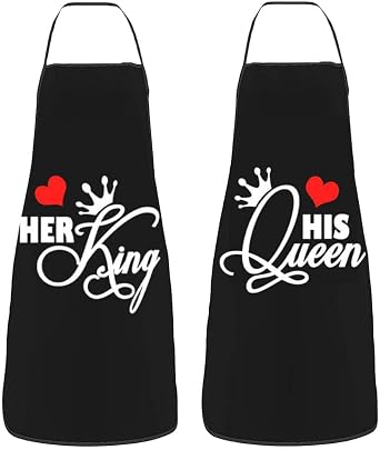 JOONOR Mr. and Mrs. Couples Aprons Her King and His Queen Couple Apron Set Waterpoof Kitchen Cooking Apron