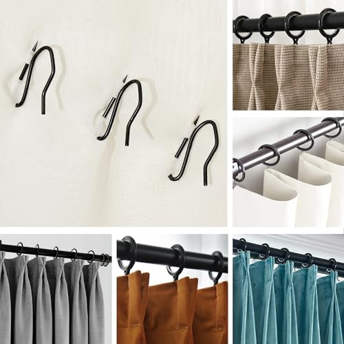 32 pcs Metal Drapery Curtain Rings Curtain Hanging Rings and 32 pcs Metal Curtain Drapery Pin Hooks for Window Door Shower Curtain, 30 mm/1.18 inch Internal Diameter (Black) - Thumbnail 5