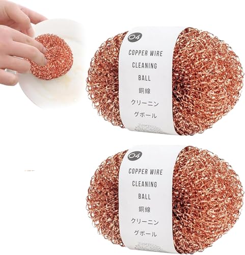 2PCS Eponge Cuivre Vaisselle, Grattoir Cuivre Poele INOX, Boule De Nettoyage en Fil Decuivre, Cuivres Gratounette Heavy Duty de Cuisine Pots Casseroles Brosse de Nettoyage