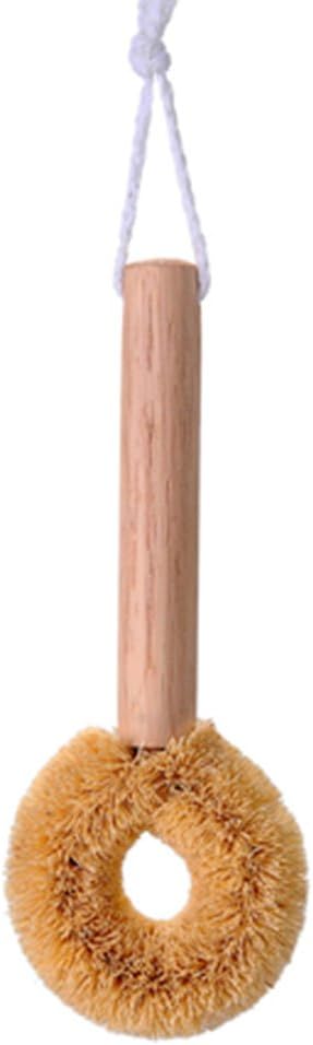 MXY Natural Coconut Palm Pot Brush with a Wooden Handle and Hang Rope