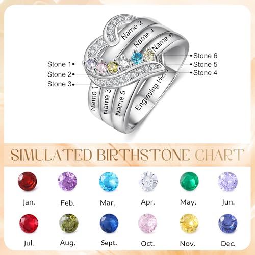 925 Sterling Silver Personalized Mothers Ring with 2 Birthstones Custom Engraved Name Engagement Wedding Promise Rings for Women Mothers Day Birthday Gifts for Mom Grandma Wife3