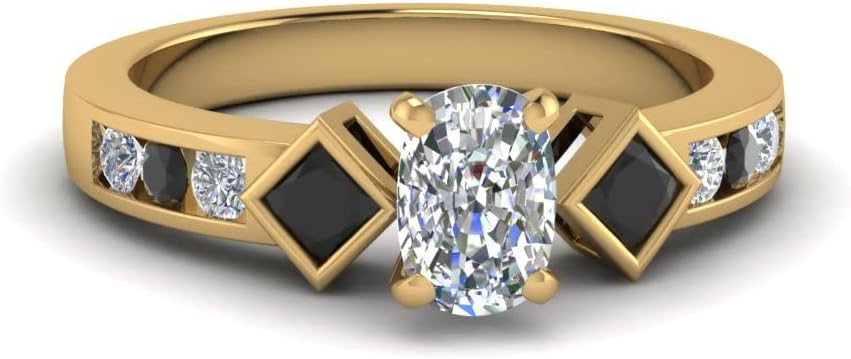 Choose Your Gemstone Three Stone Diamond CZ Ring Yellow Gold Plated Cushion Shape Side Stone Engagement Rings Matching Jewelry Wedding Jewelry Easy to Wear Gifts US Size 4 to 12