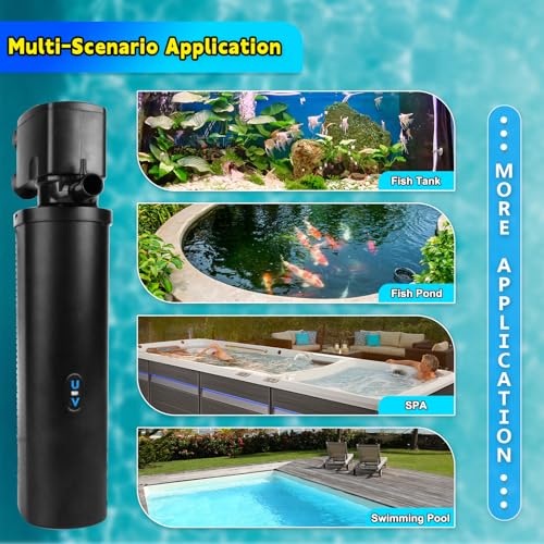 Coospider-Repta LARGE FISH TANK FILTER FOR 75-200 GALLON 600Gph Uv Aquarium Filter For 75-200 Gal Tank, Large Fish Turtle Tank Green Water Clean Machine Submersible Canister Filter Powerful Pump Pond Filter thumb #4