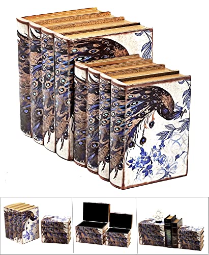Bellaa Boho Decorative Bookends Holder Stoppers Heavy Duty Non Skid Bookshelf Shelves Dividers Hidden Secret Storage Box Peacock Birds Retro Vintage Old Antique Office Library Bohemian Home Decor #TOP1