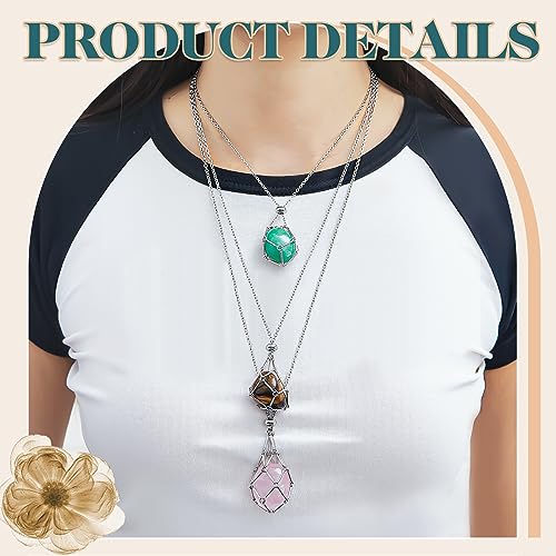 Tondiamo 3 Pcs Crystal Necklace Holder Cage Pendant Adjustable Empty Stone Holder Necklace Crystal Cage Stand Jewelry DIY Men(Platinum)3